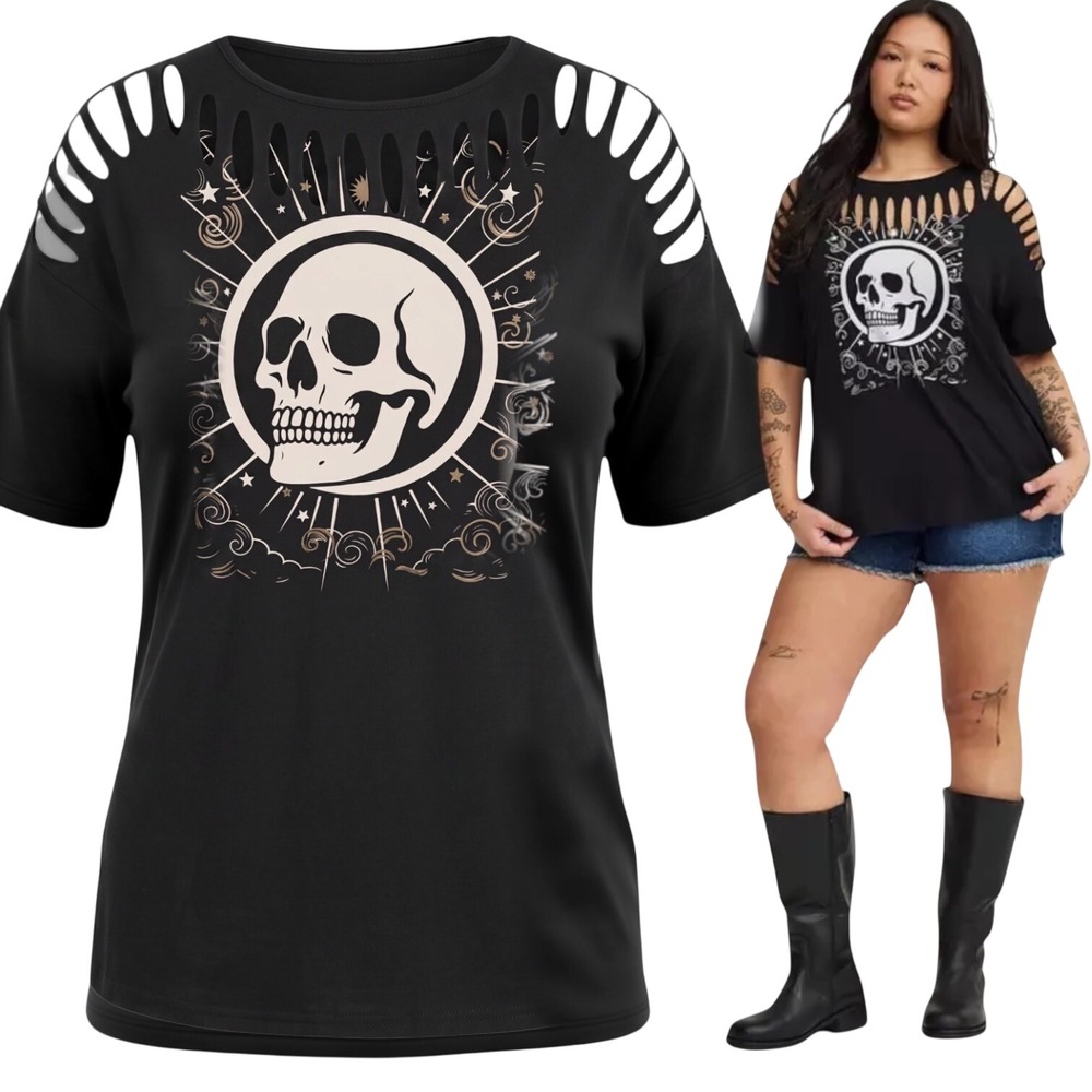 TORRID "Cosmic Skull"‎ Slashed 100% Cotton Relaxed Fit Graphic Tee NWT Size 3X